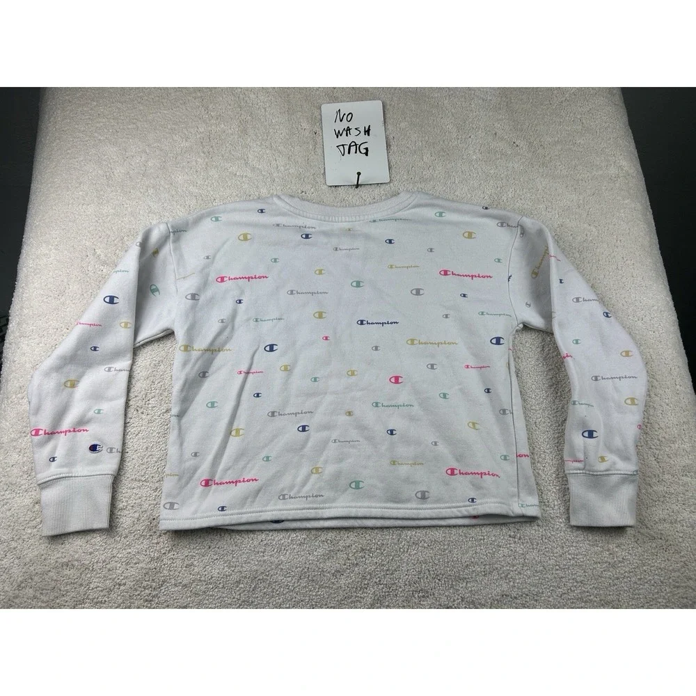 Champion Spell Out Crewneck Sweatshirt Sz L Kids White Multicolor‎ Logo
